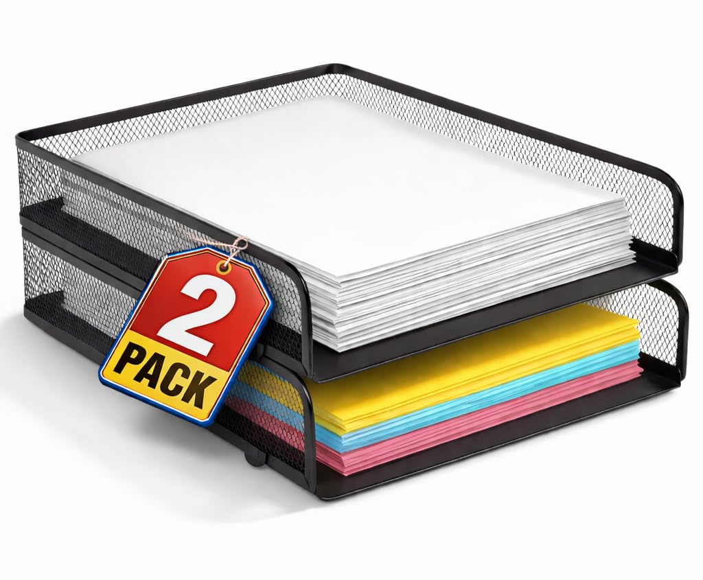 1InTheOffice Desk Trays Stackable Letter Tray, Matte Black Wire Mesh Front-Load Paper Tray