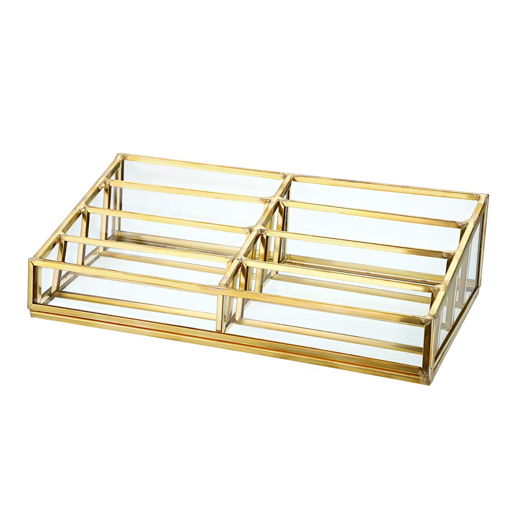 Hipiwe Gold Glass Business Card Holder Mirrored Name Cards Stand, 8 Slot