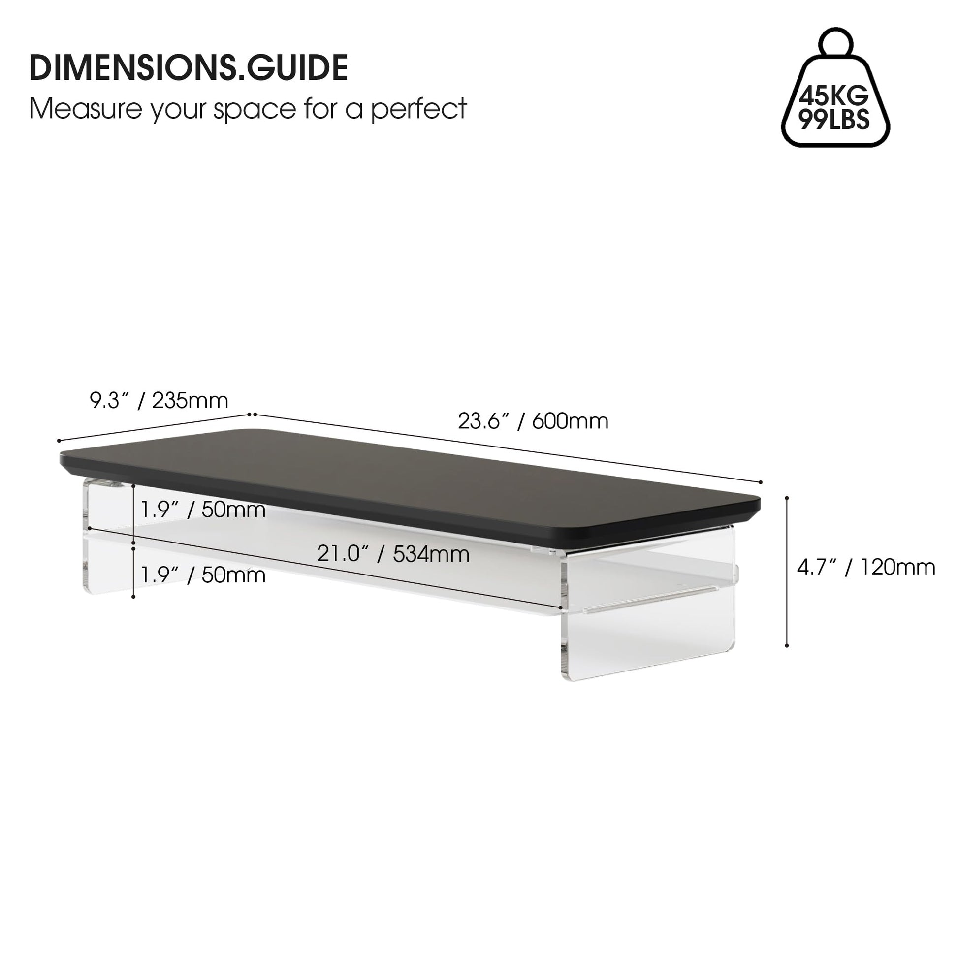 Fenge 23.6" Monitor Stand with Clear Acrylic Legs, Black