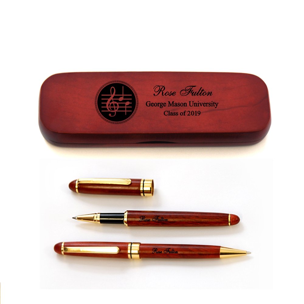 Personalized Solid Afzelia Africana Wood Graduation Pen Set for Musican