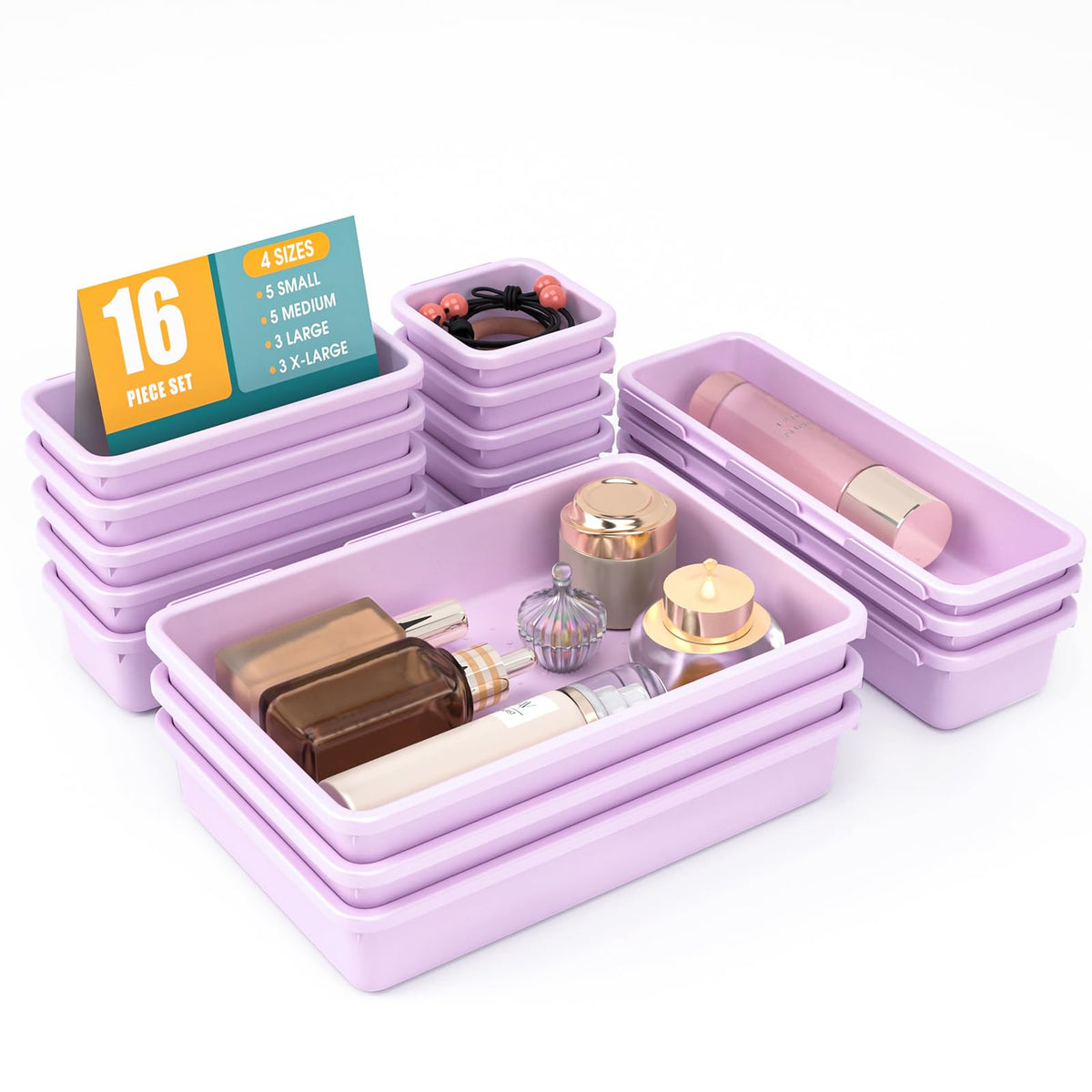 16 PCS Drawer Organizer Set, 4 Size Makeup Drawer Divider Organizer With Non-Slip Pads