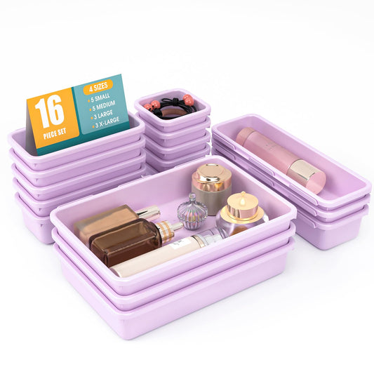 16 PCS Drawer Organizer Set, 4 Size Makeup Drawer Divider Organizer With Non-Slip Pads