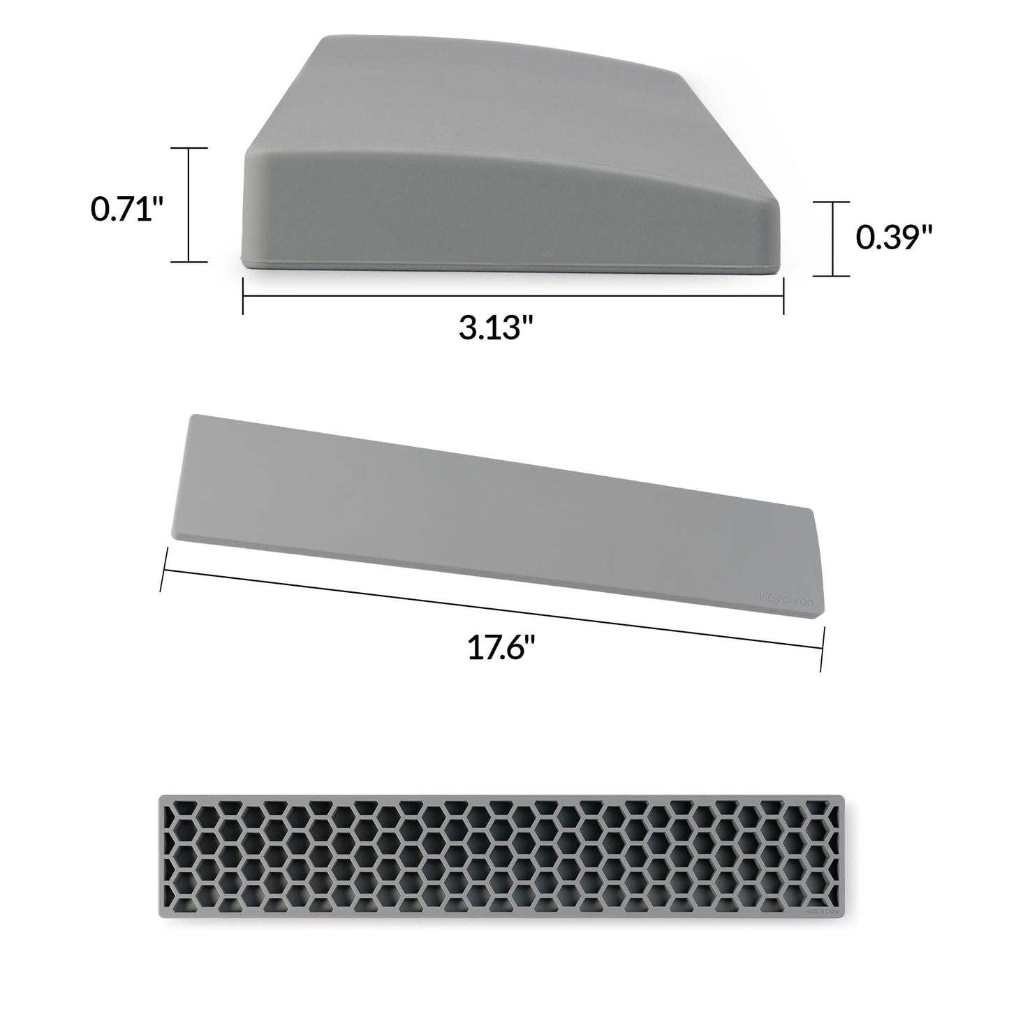 Keychron Gray Silicone Wrist & Palm Rest – 17.6" Full Size for K10 Pro / K10 Max / Q6 / Q6 Pro / Q6