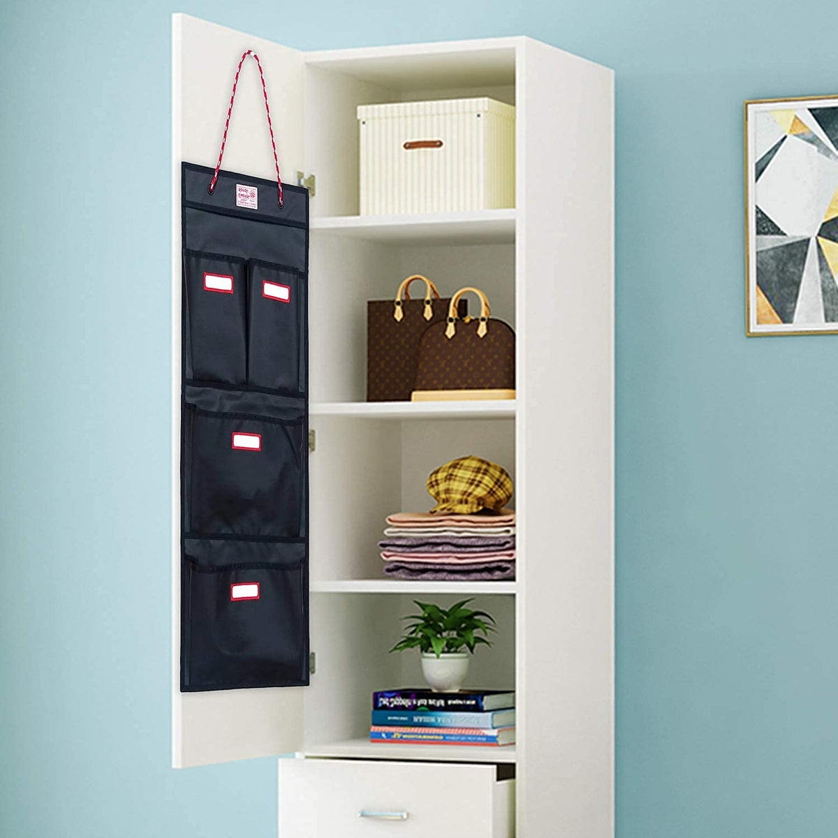 Rough Enough Locker Organizer, 4 Pockets Hanging for Gym Work Wall, Black