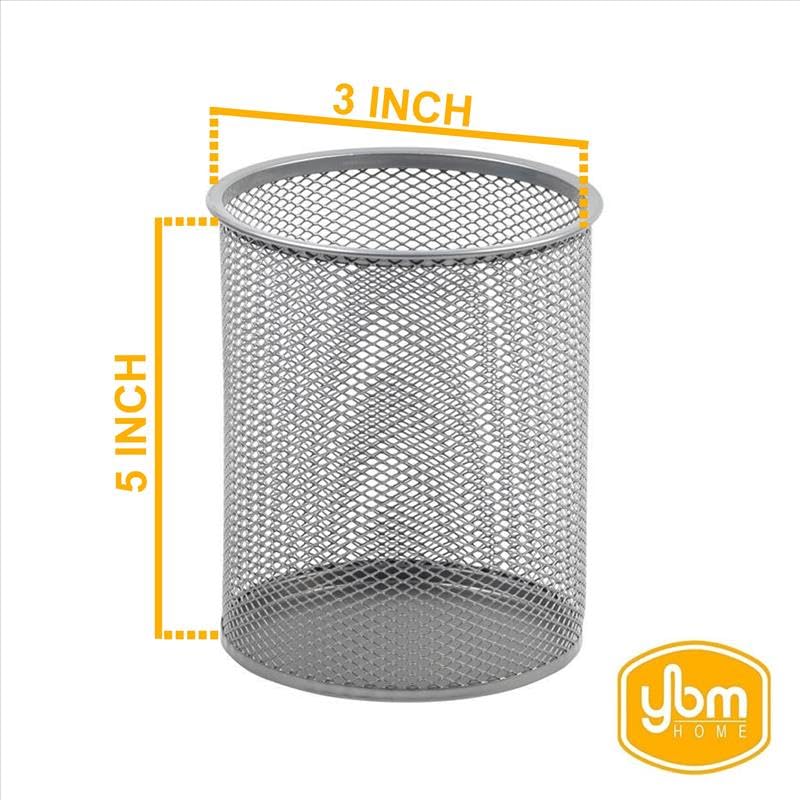 YBM HOME Office Round Desk Steel Mesh Pencil Cup Pen Holder Silver, 2210-6 Pack of 6