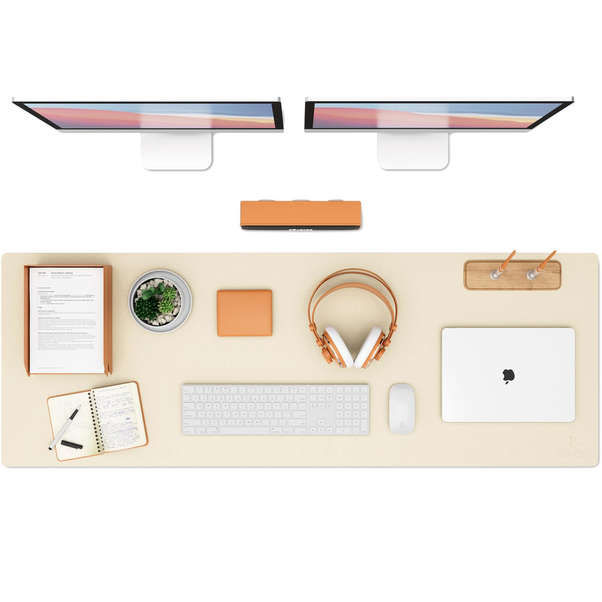K KNODEL Extra Large Desk Mat, Leather Mouse Pad (47.2"x17", Ivory Cream)