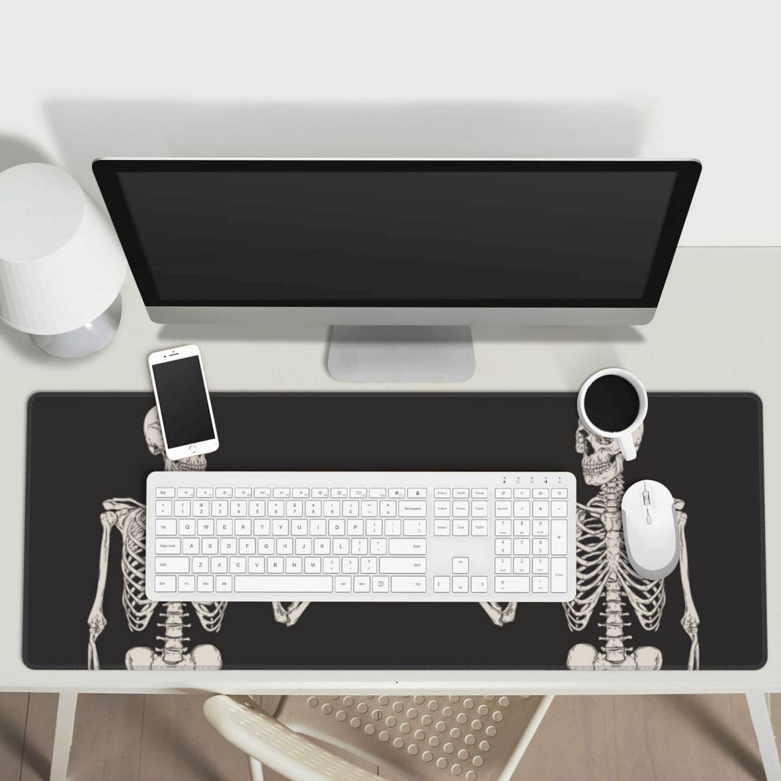 Halloween Funny Skull Skeleton Love Large Gaming Mouse Pad, Extended Big Keyboard Mouse Mat, Long