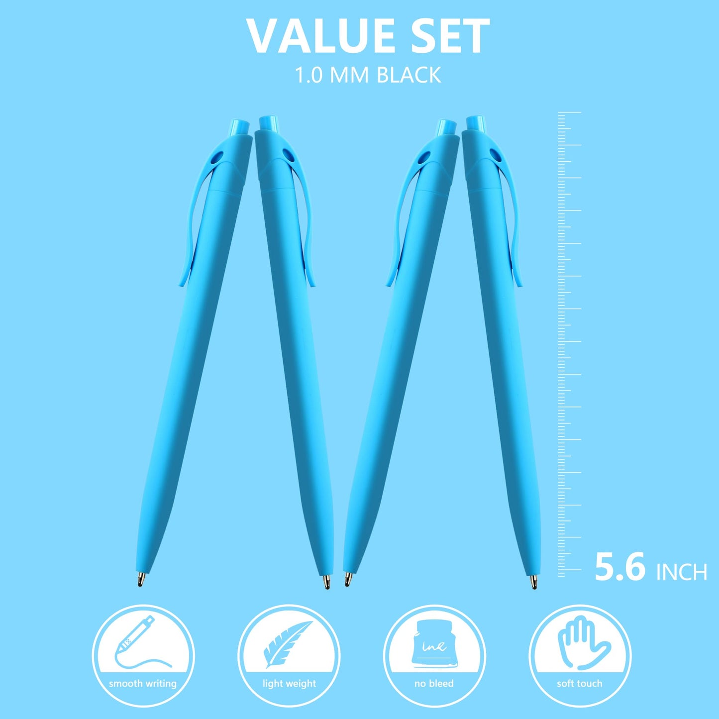deegtran 200 Pack No Bleed Sky Blue Barrel Click Pens, Wholesale Retractable Ballpoint Pens, Medium
