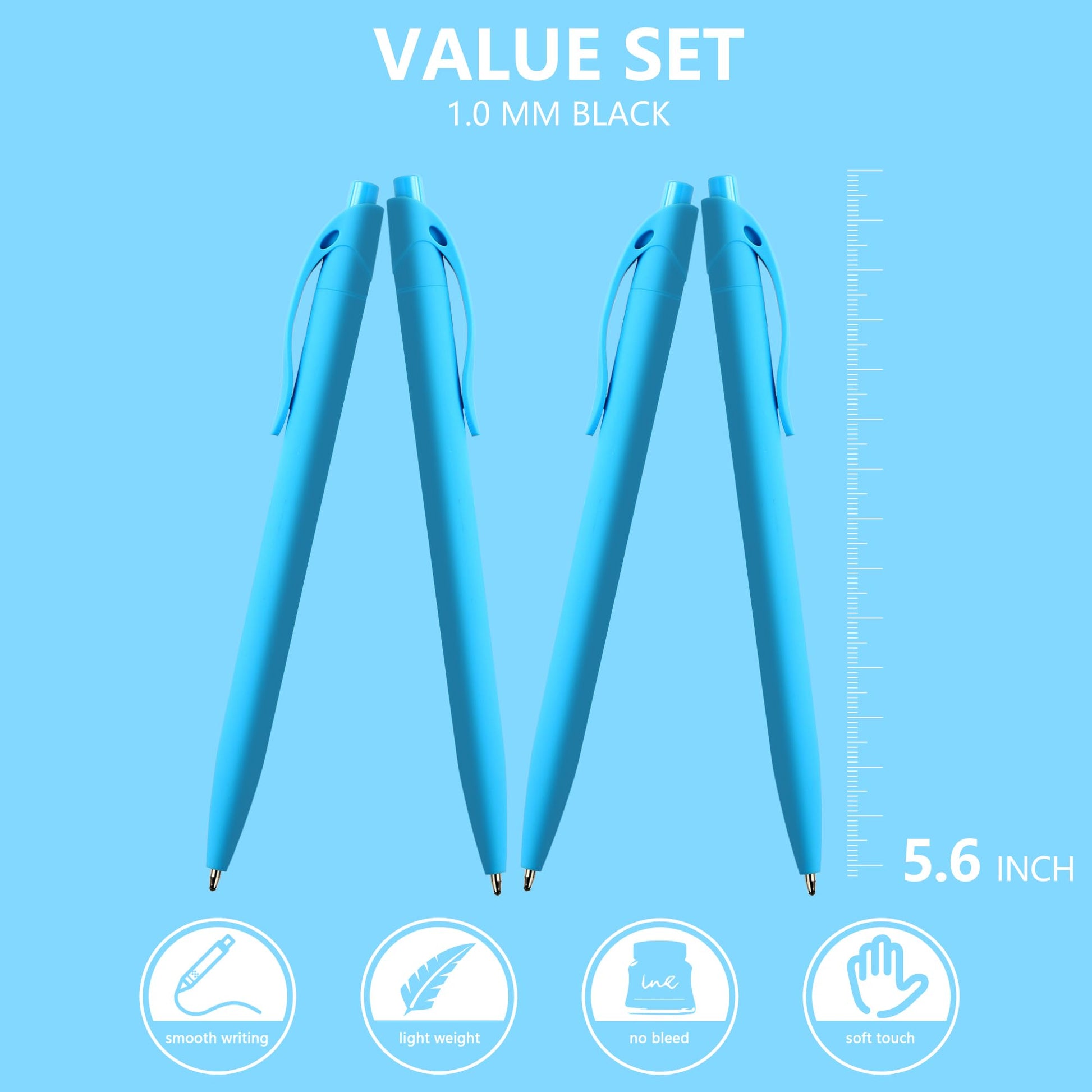 deegtran 200 Pack No Bleed Sky Blue Barrel Click Pens, Wholesale Retractable Ballpoint Pens, Medium