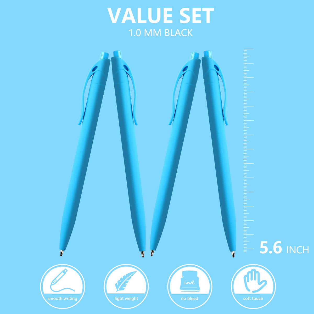 deegtran 100 Pack No Bleed Sky Blue Barrel Click Pens, Wholesale Retractable Ballpoint Pens, Medium