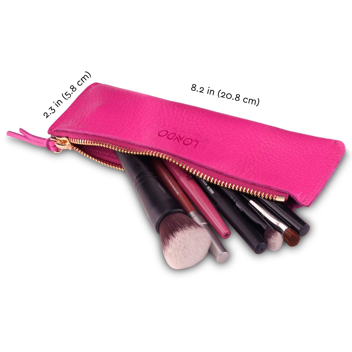 Londo Genuine Leather Pen Case with Zipper Closure, Pencil Pouch Stationery Bag