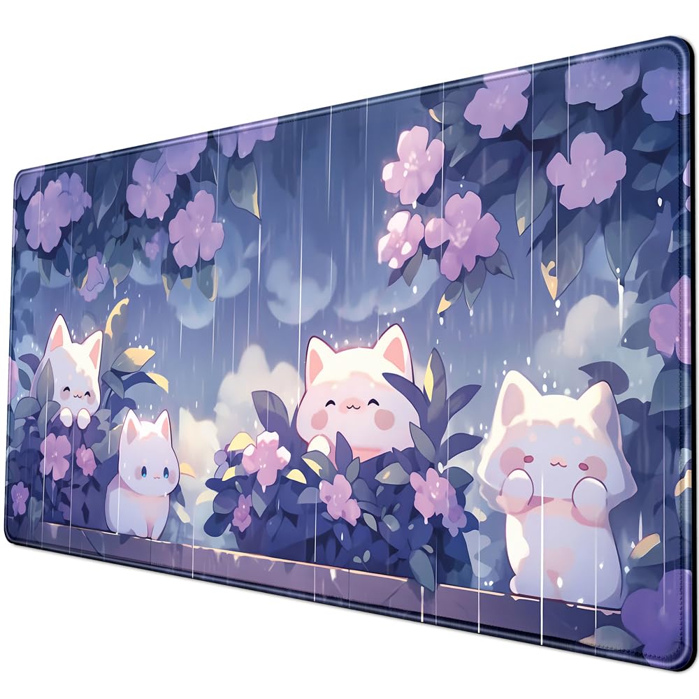 Kawaii Cat Desk Mat XXL Extended Purple Gaming Mouse Pad Large Mousepad