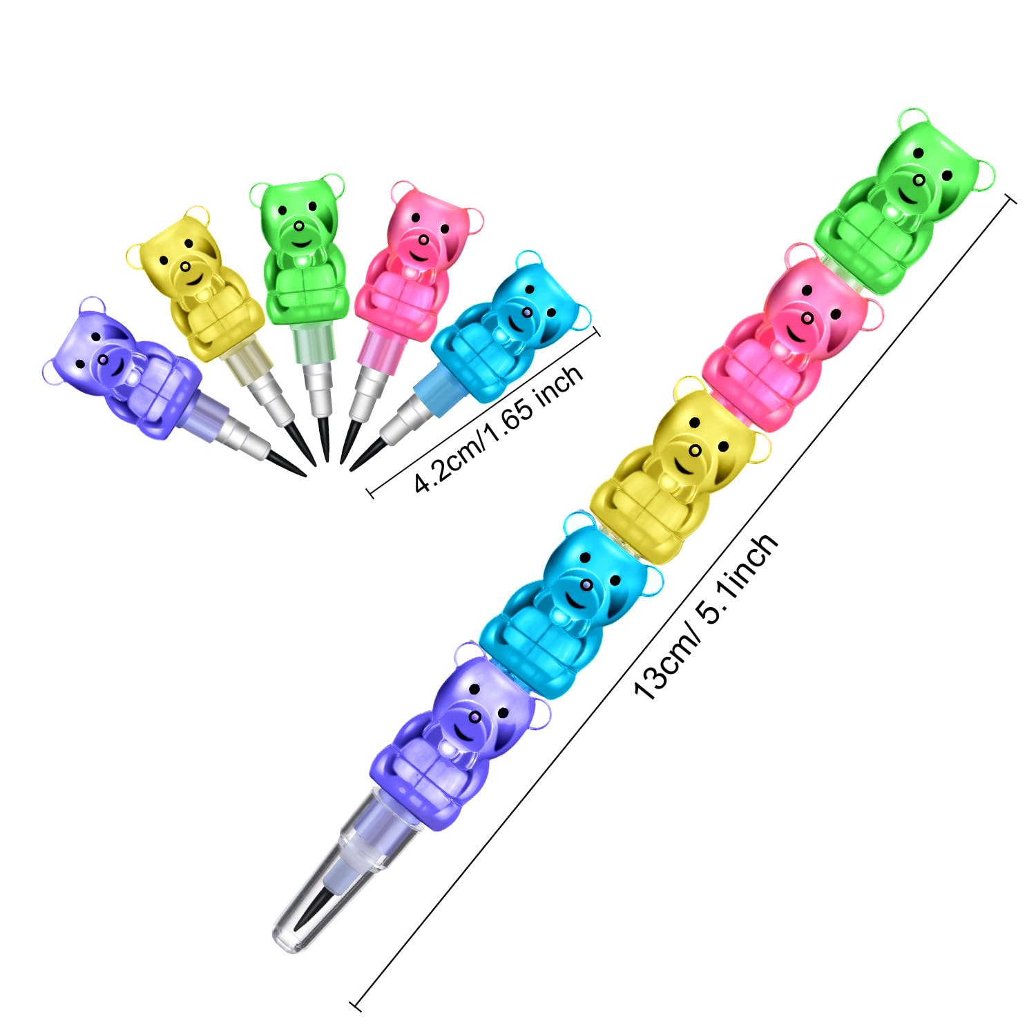Boao 72 Pcs Bear Stackable Pencils for Kids 5-in-1 Plastic Stackable Pencil