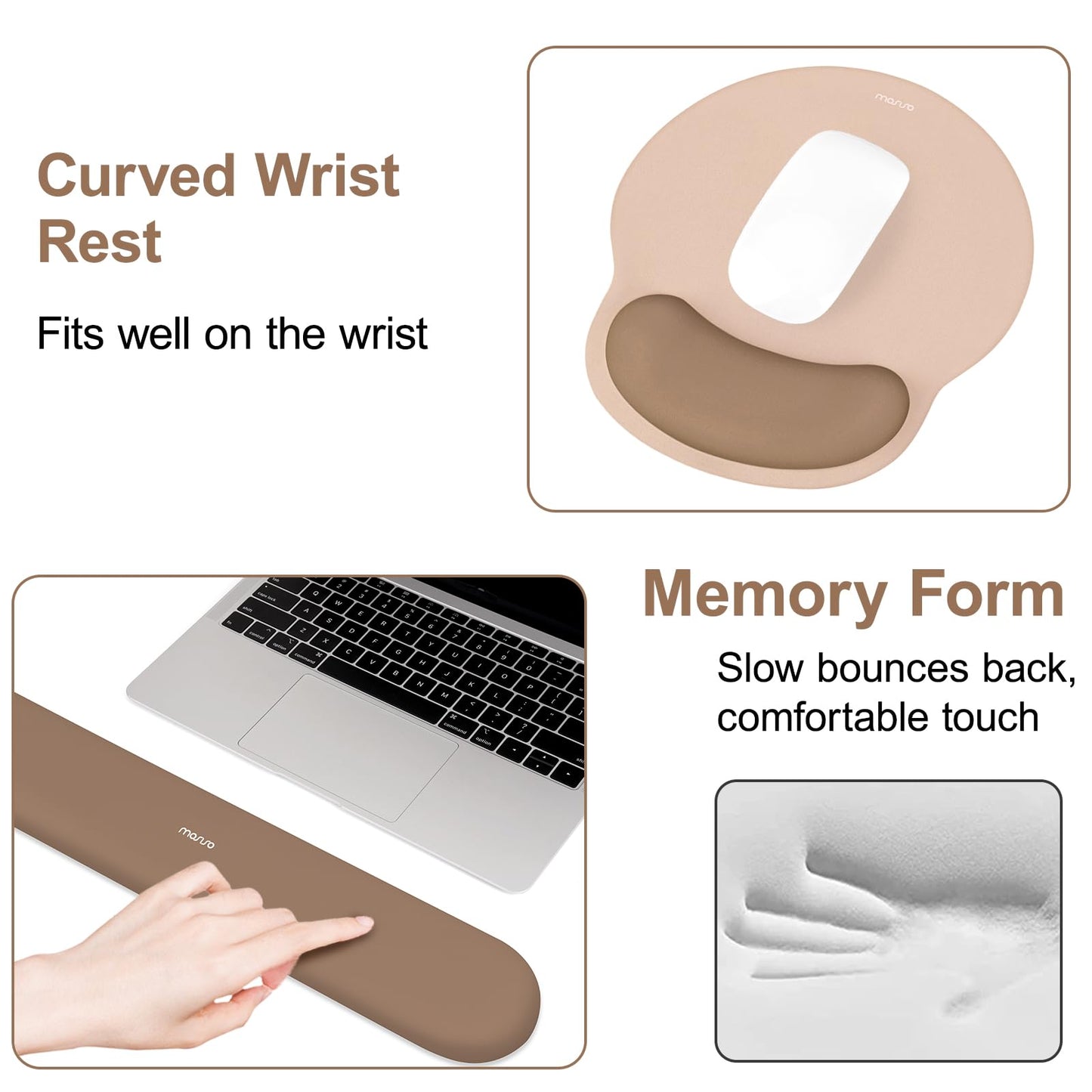 MOSISO Wrist Rest Support for Mouse Pad&Keyboard Set, Mocha
