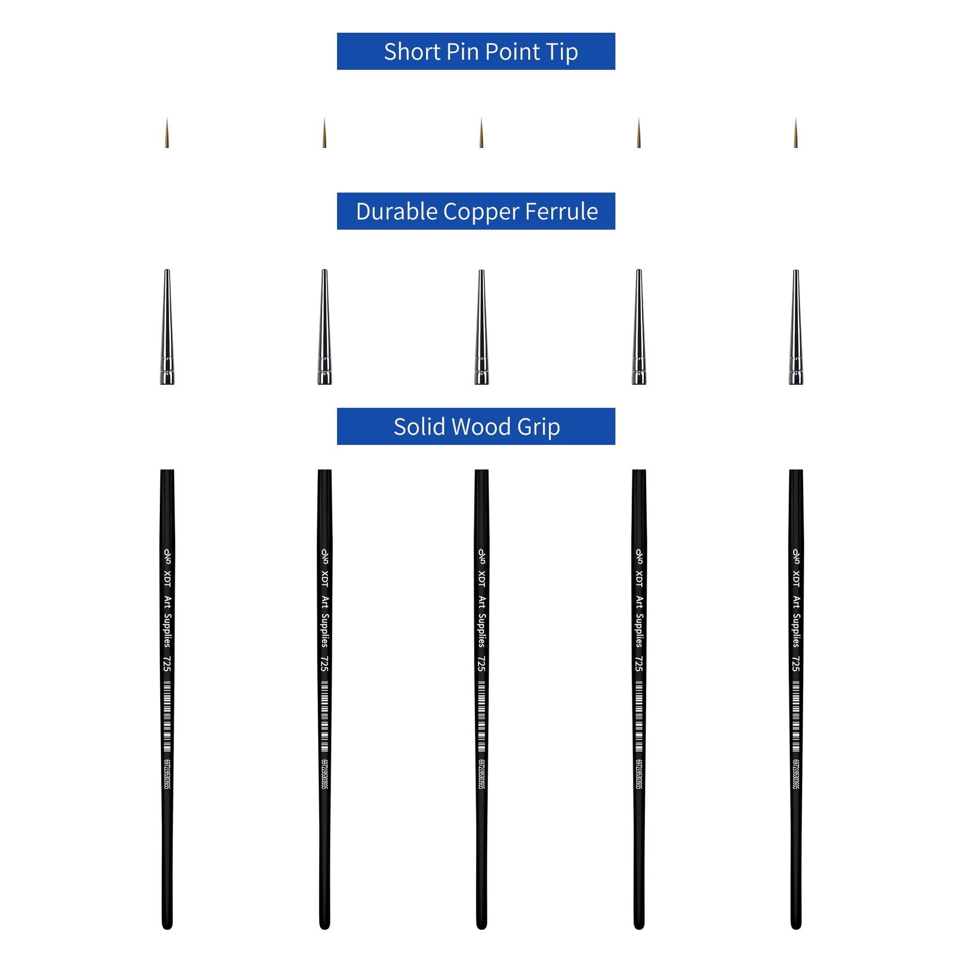 XDT#725 Fine Detail Artist Paint Brush 100 Piece Set Round Pointed Tip Paint Brush #00000 for Micro