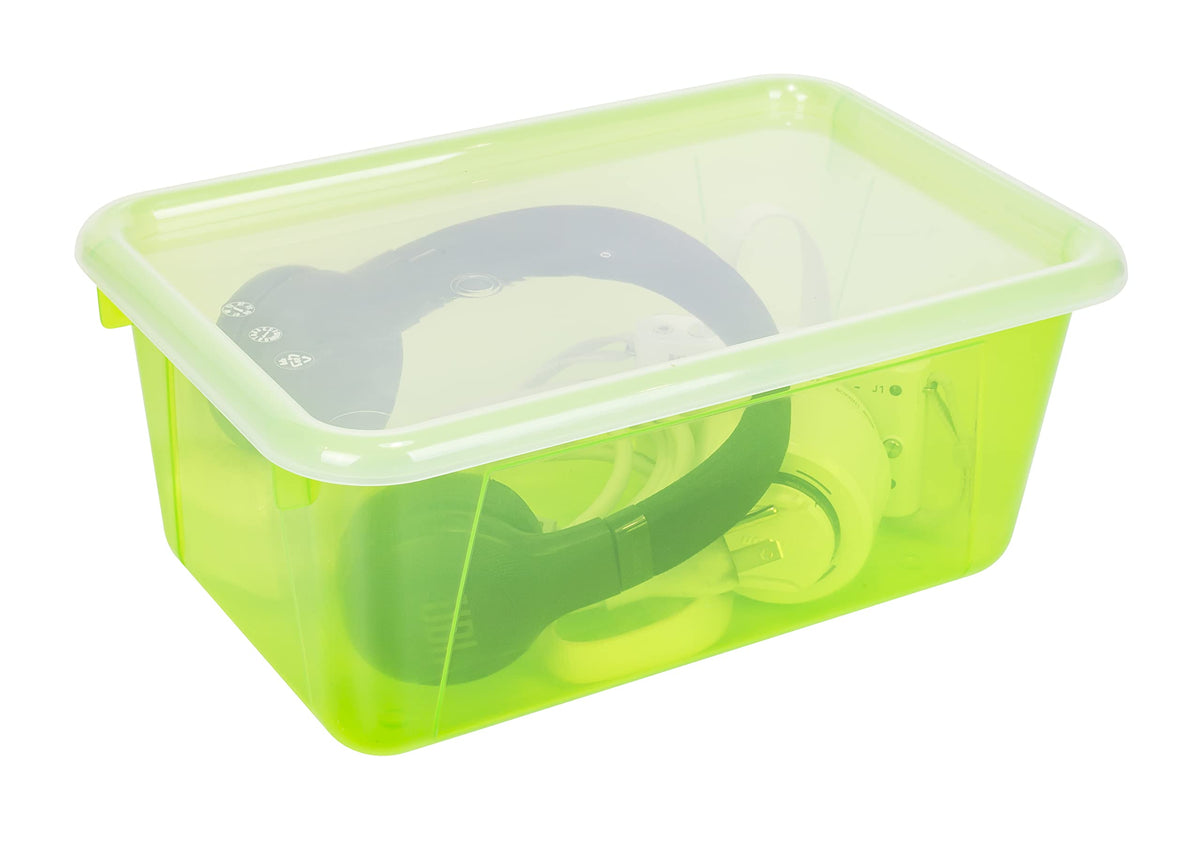 Storex Small Cubby Bins – Plastic Storage Containers for Classroom with Non-Snap Lid, 12.2 x 7.8 x