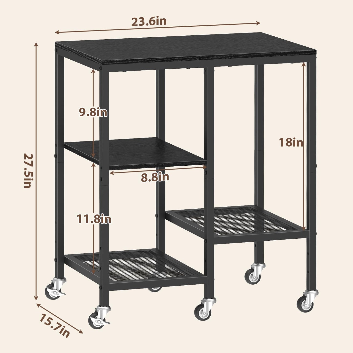 OGEMXU Rolling Kitchen Microwave Cart,4 Tier Microwave Stand,Black