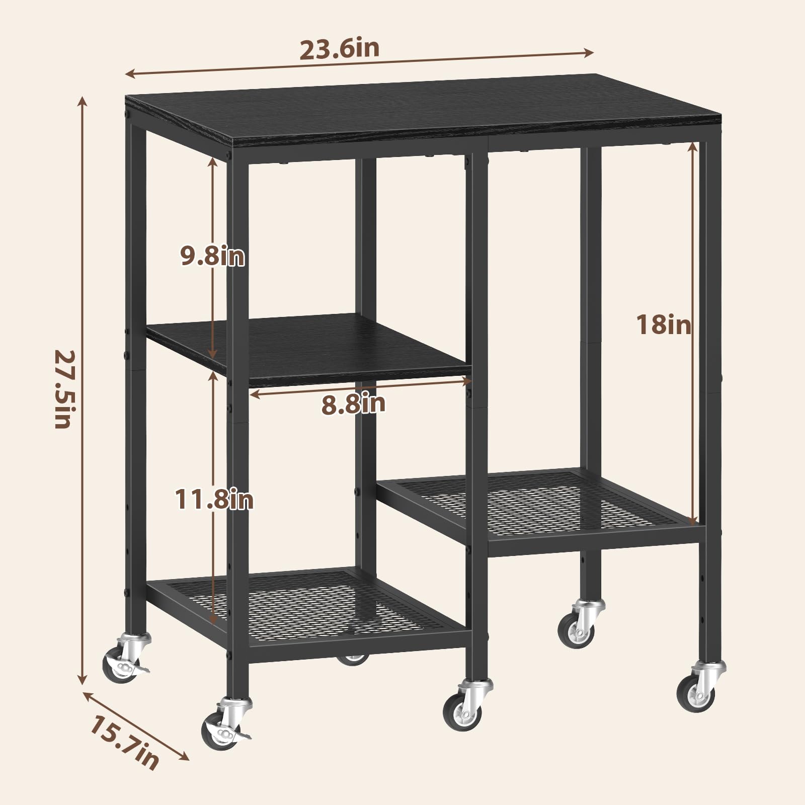 OGEMXU Rolling Kitchen Microwave Cart,4 Tier Microwave Stand,Black