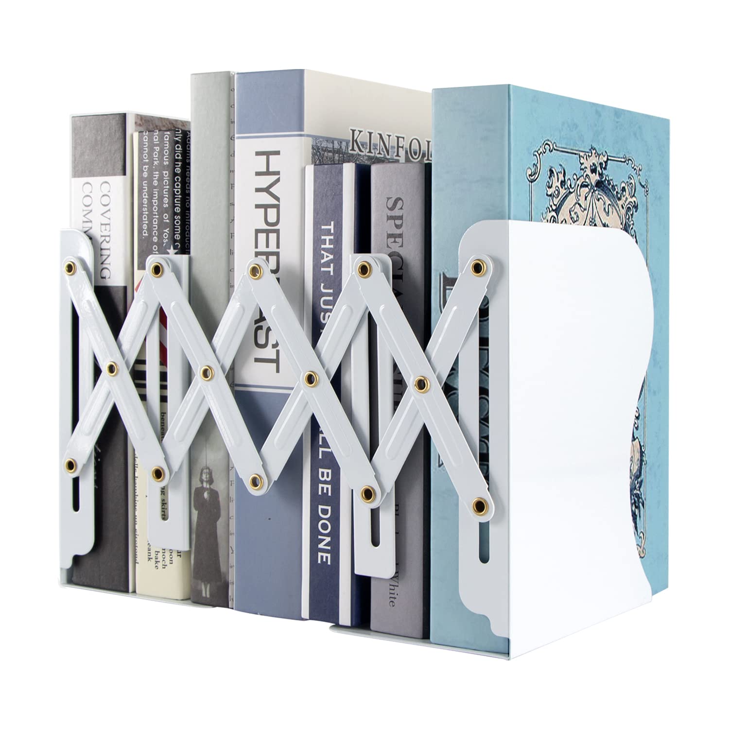 Aobopar Adjustable Metal Book Ends for Shelves White