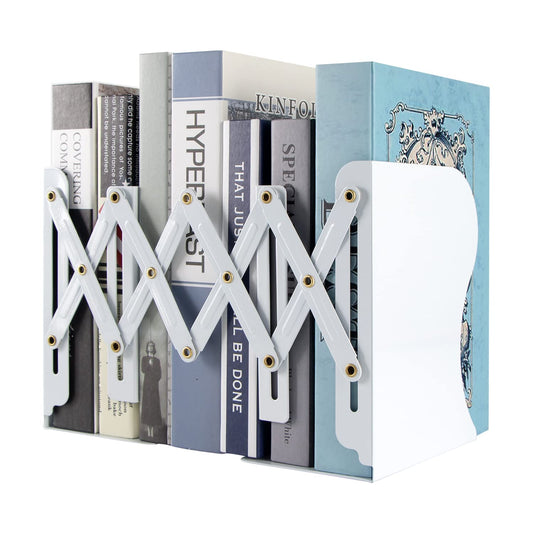 Aobopar Adjustable Metal Book Ends for Shelves White