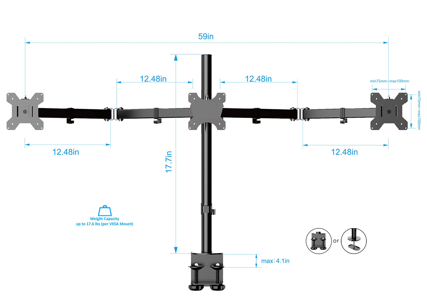 Rocelco Premium Triple Monitor Desk Mount - Standard Pattern Fits 13" - 27" LED LCD Flat Computer