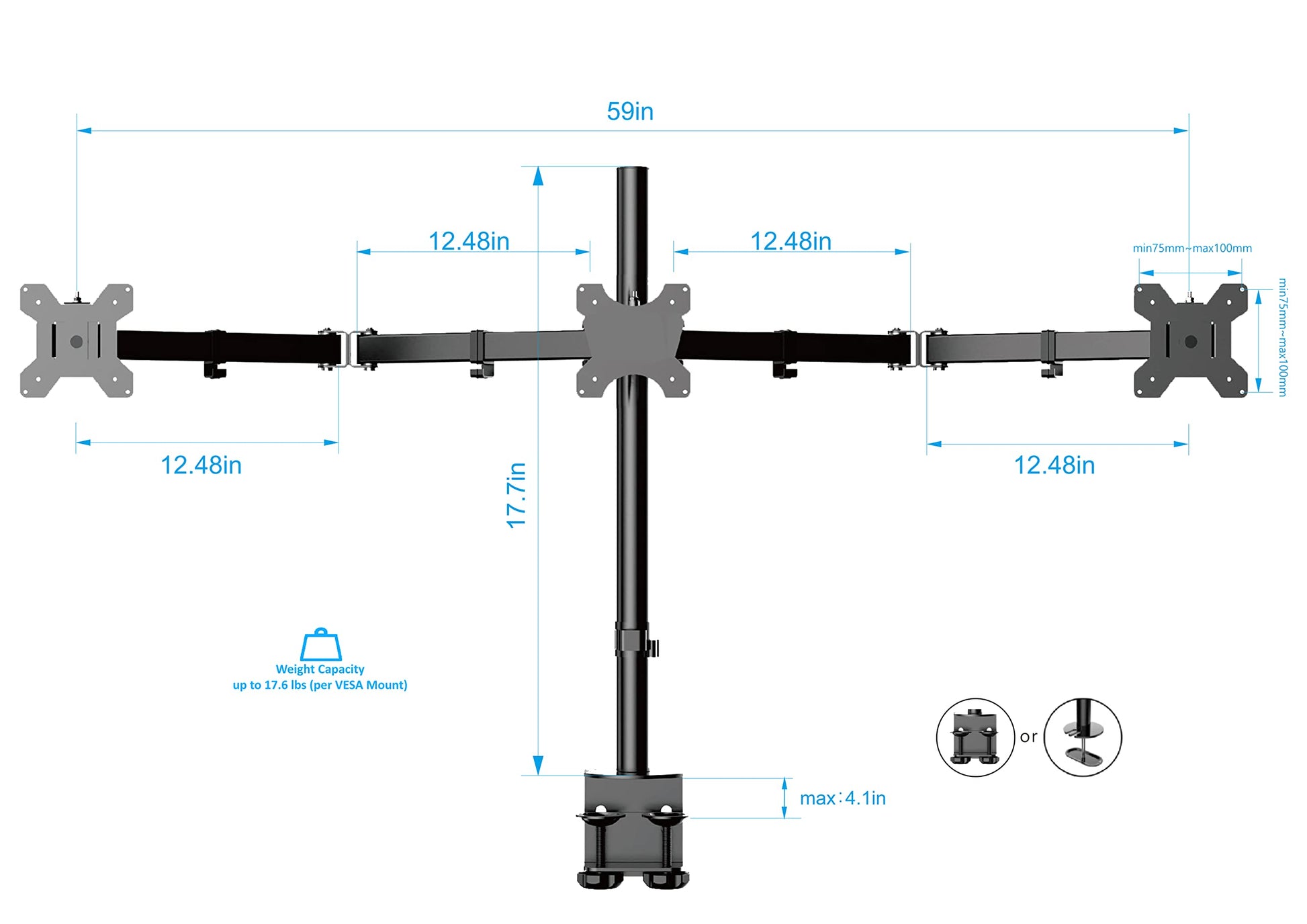 Rocelco Premium Triple Monitor Desk Mount - Standard Pattern Fits 13" - 27" LED LCD Flat Computer