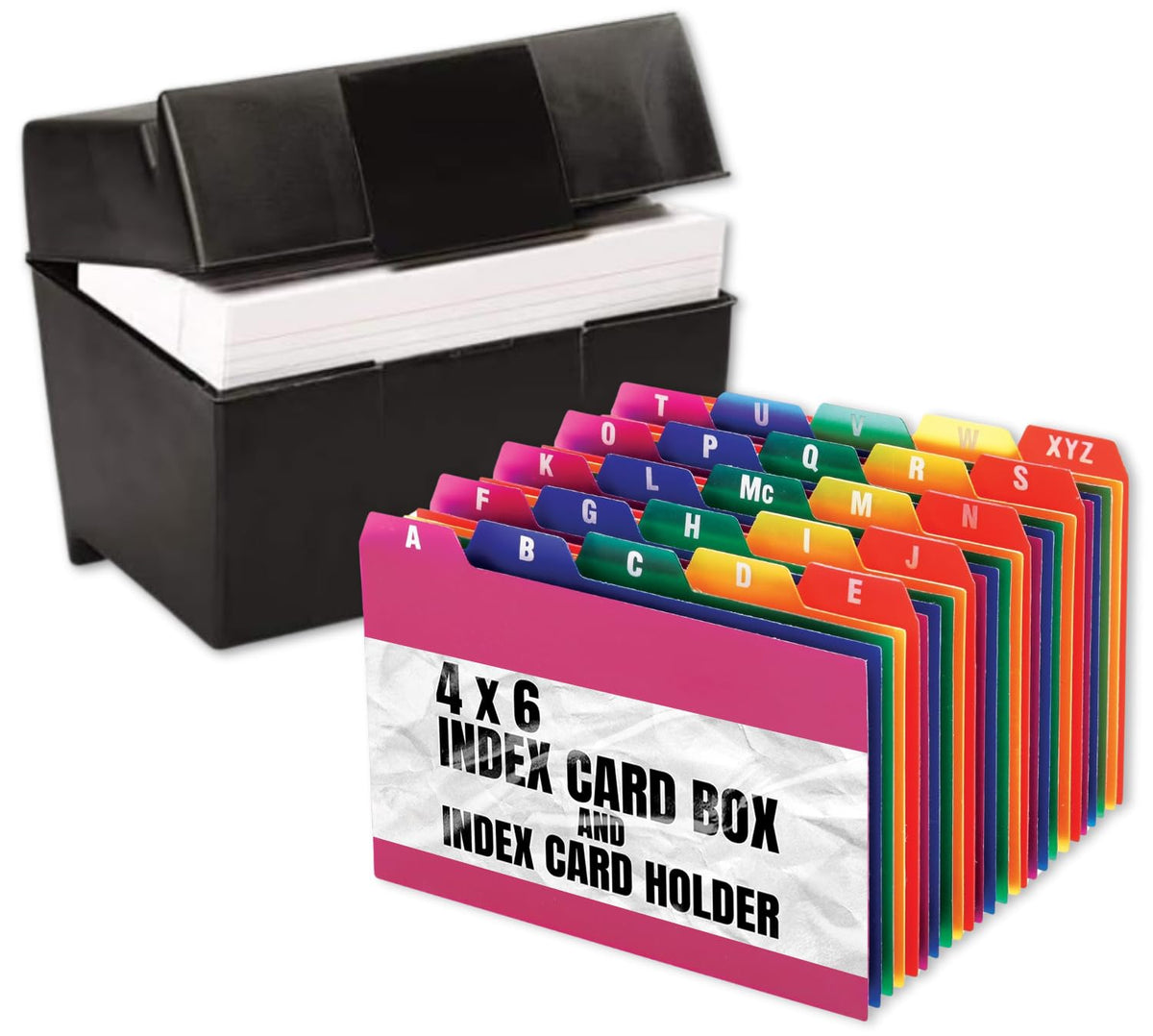 1InTheOffice Index Card Box 4x6, 400 Capacity & Index Card Guide Set, A-Z, 1/5 Tab