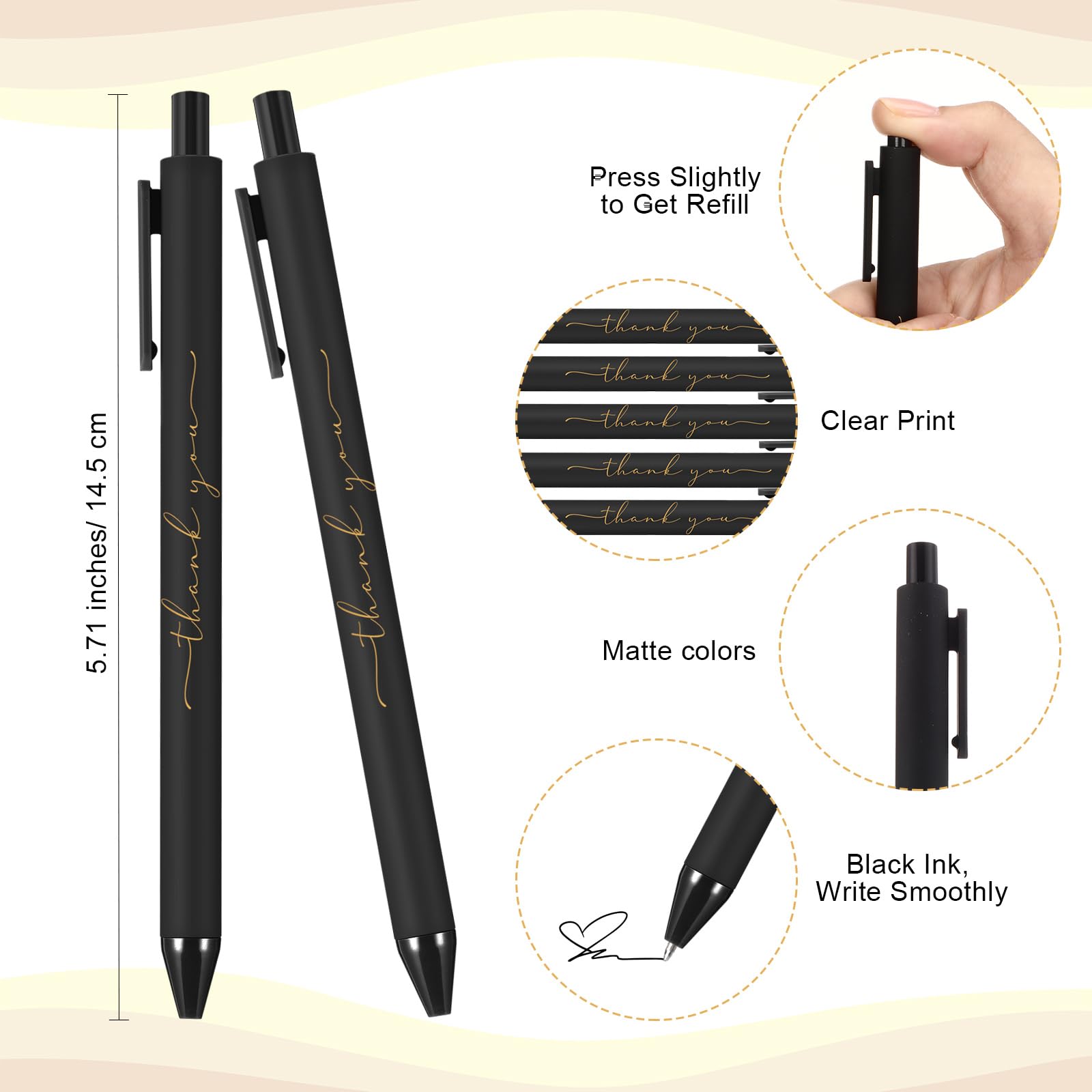 Dispowreath 200 Pcs Thank You Pen Bulk Cute Server Ballpoint, Black