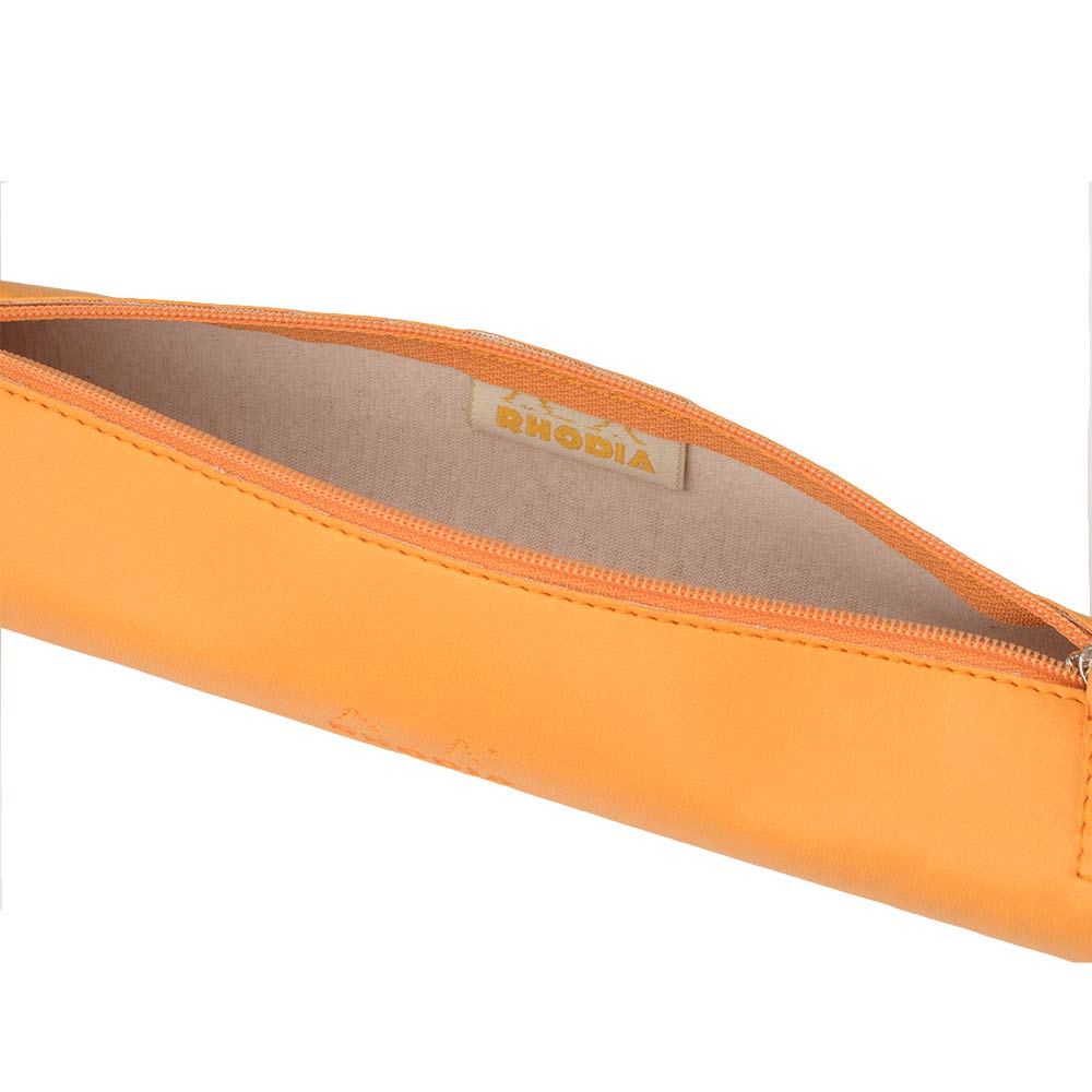 Rhodia 318890C - Orange Rhodiarama Round Pencil Case - 21.5 x 5.5 cm - Genuine Orange Stitching