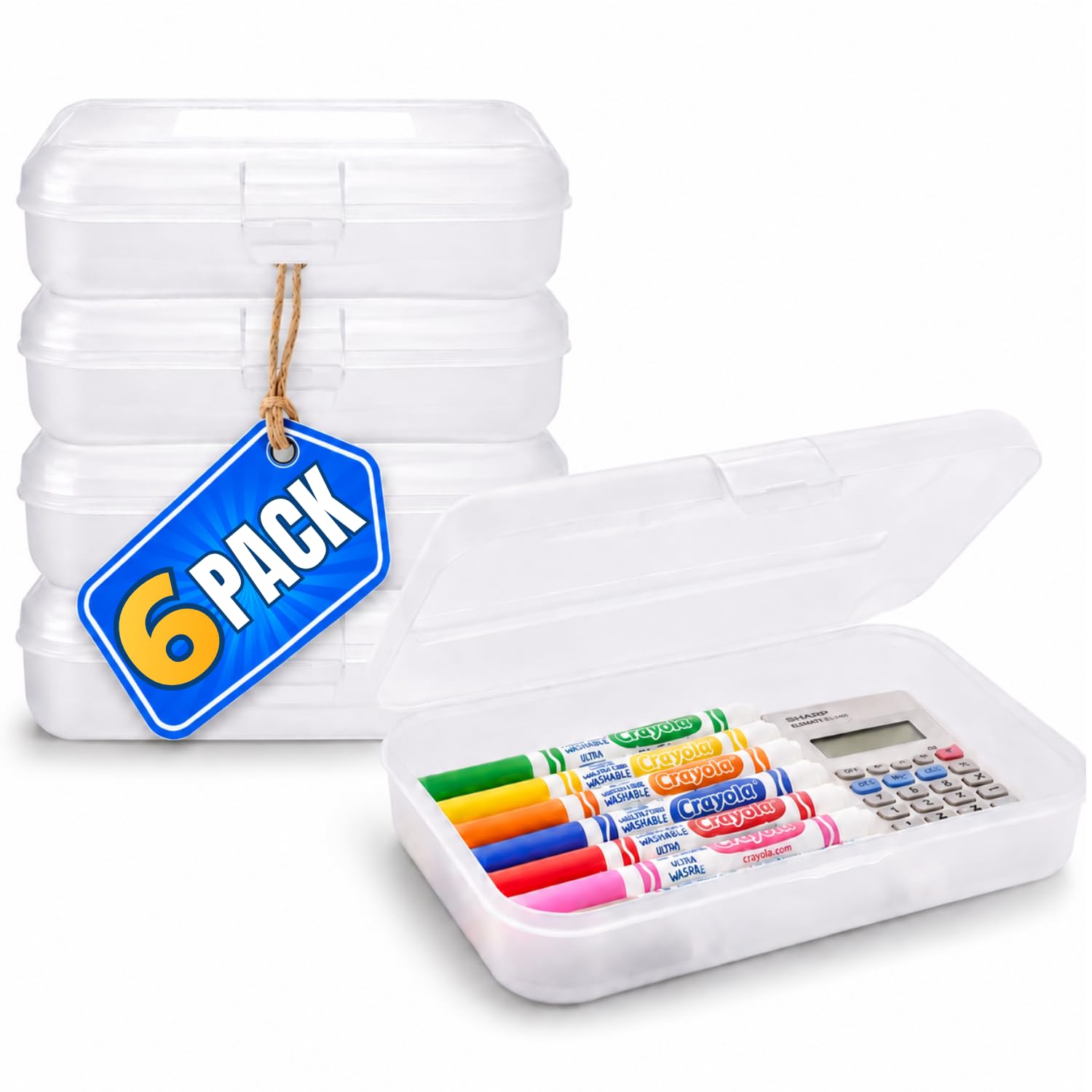 1InTheOffice Clear Plastic Pencil Case, Plastic Pencil Box, Pencil Case Organizer, 8" x 5", 6 Pack