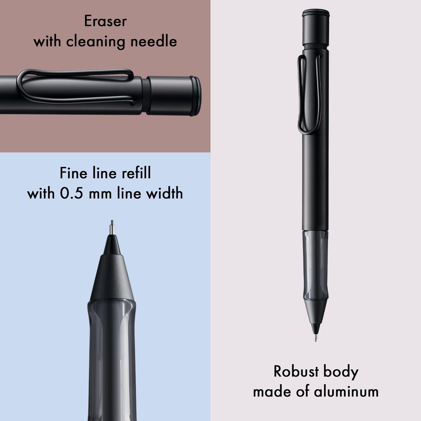 LAMY AL-star black - Mechanical Pencil with transparent, ergonomic grip & lightweight aluminum body