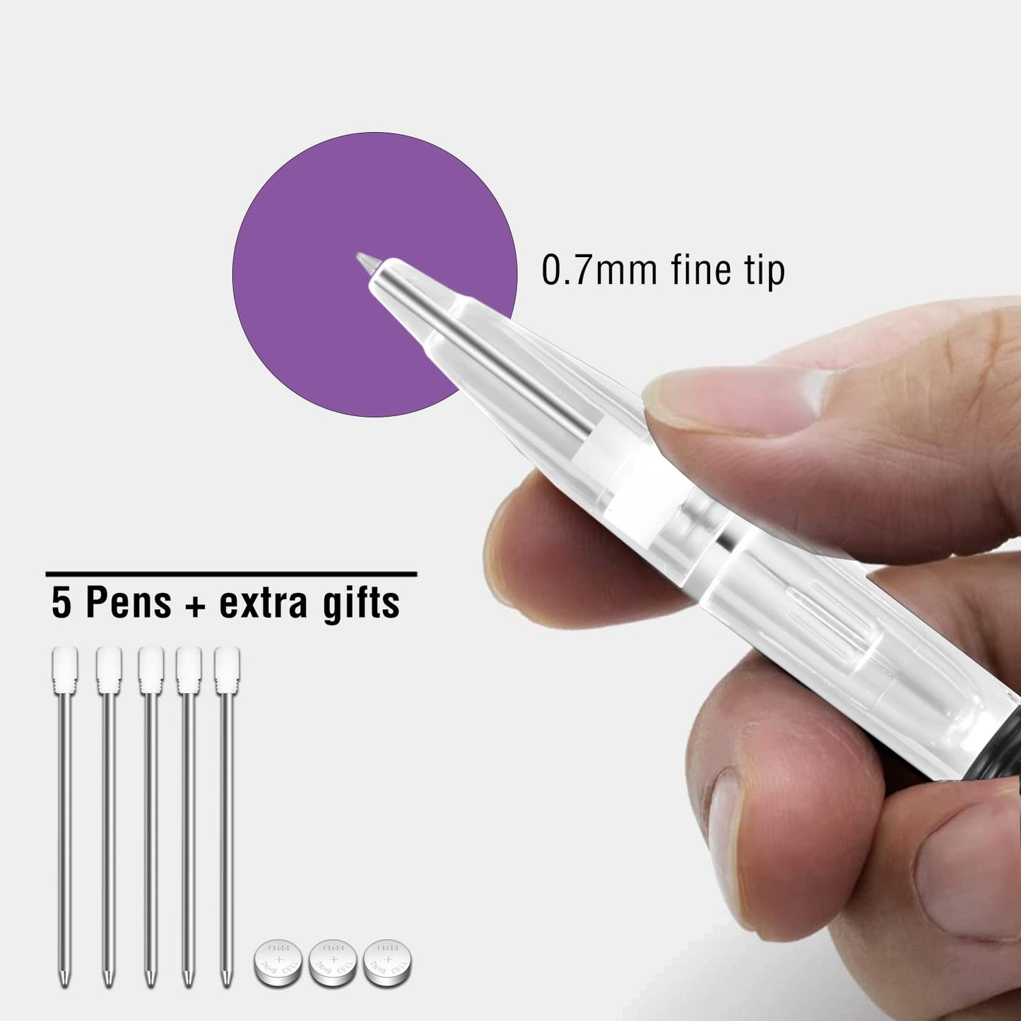 GS GLOWSEEN LED Pen With Light (5cts/Pack), Light Up Pens for Night Writing, 0.7mm Fine Point Black
