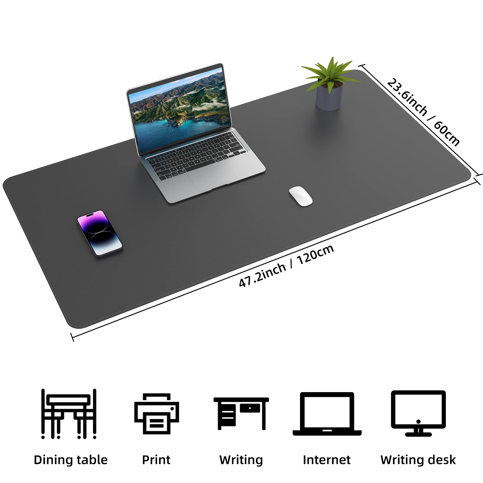 AFIING Large Desk Mat, 47" x 23.6", Black