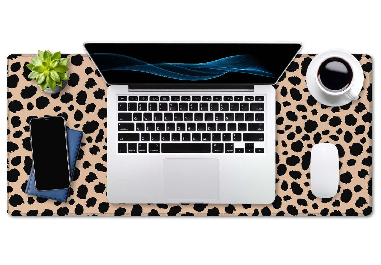 SSOIU Leopard Print Cute Desk Mat, Extra Large Non-Slip Rubber Mousepad - 35.5x15.7 in, Extended
