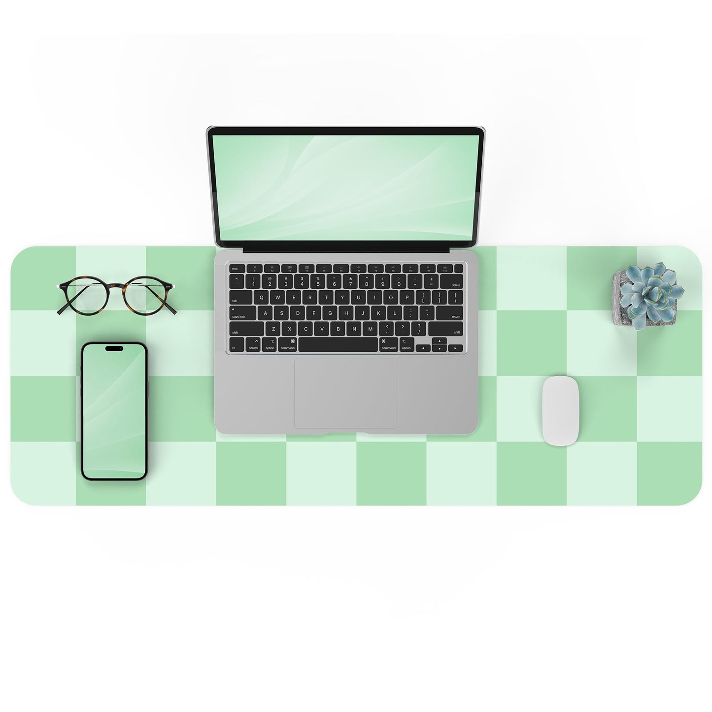 AFIING Sage Green Checkered Desk Mat 31.5" x 12", Waterproof Desk Pad
