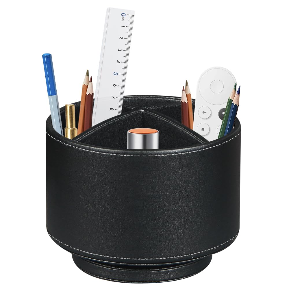 360°Rotatable TV Remote Control Holder with 4 Compartments Desk Accessories
