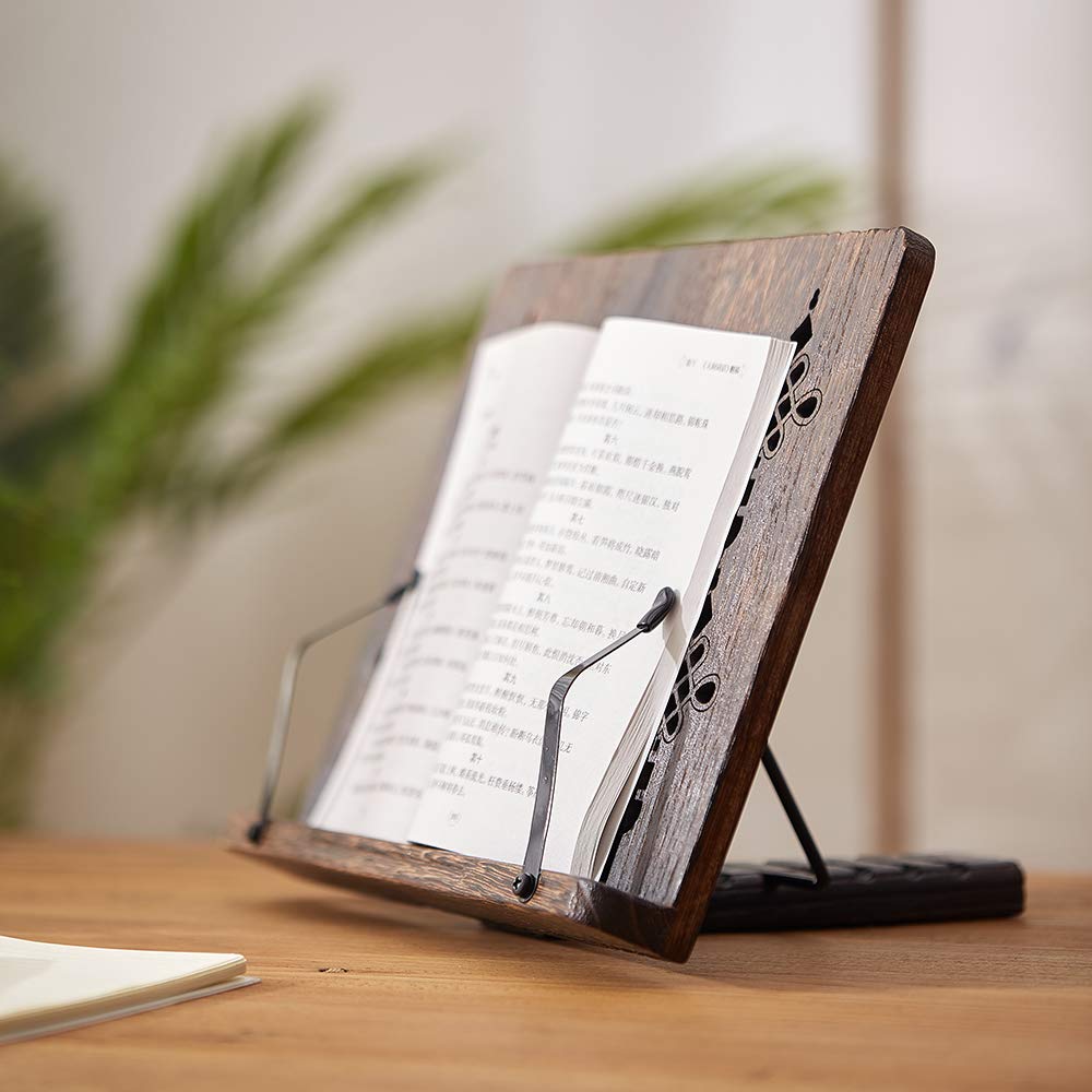 SINOBEST Book Stand with Page Clips, Foldable Reading Rest Holder, Portable Desk Bookrest