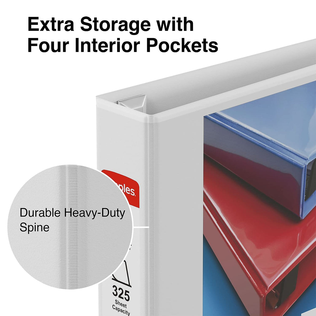 Staples Heavy-Duty 1.5-Inch 3-Ring View Binders, White, D-Ring, 3-Pk