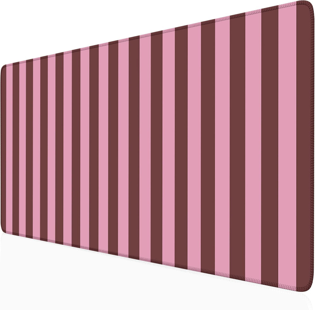 Pink and Burgundy Striped Desk Mat Cute Pastel XXL Large Gaming Mouse Pad Desk Pad Kawaii Cozy