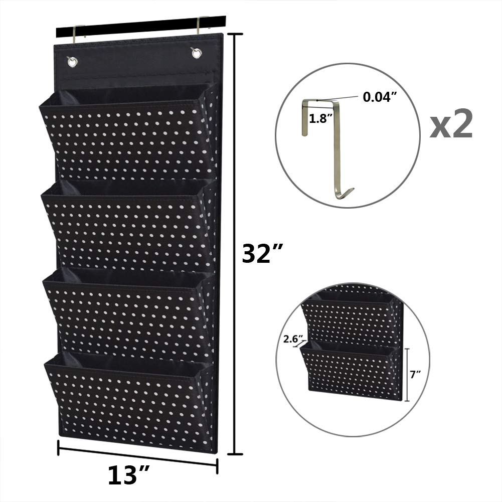 Eamay 4 Pocket White Dots Wall Mount/Over Door File Hanging Storage Organizer - Office Supplies