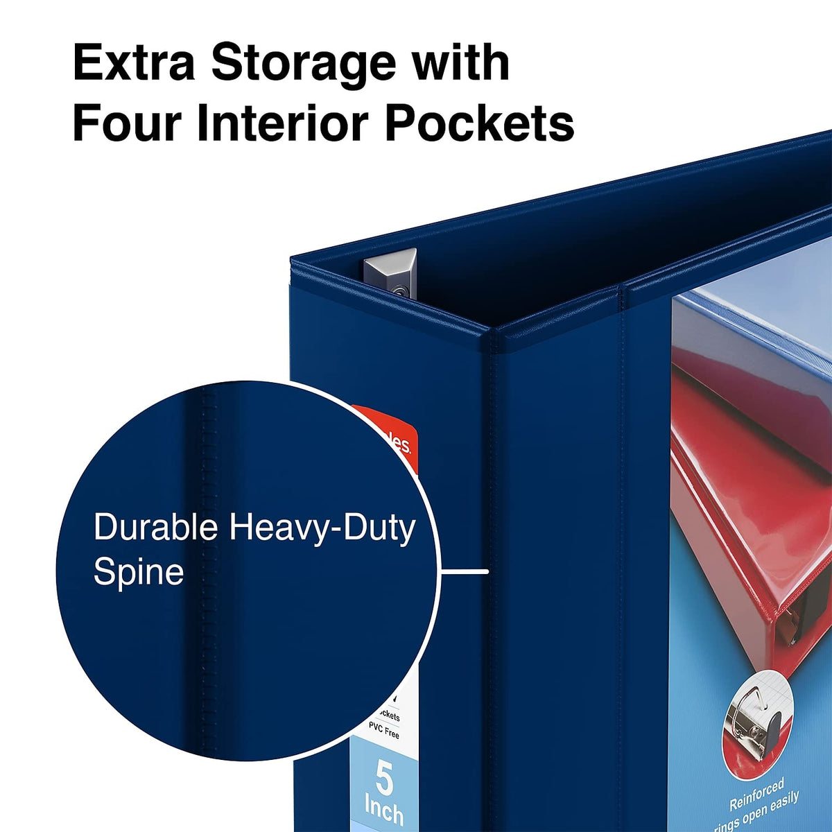 Staples Heavy-Duty 5-Inch D-Ring View Binder, Extra Large Capacity Holds Up to 1,000 Sheets, Navy