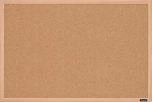 Quartet Cork Board Bulletin Board, 23" x 35" Framed Corkboard, Oak Frame, Decorative Hanging Pin