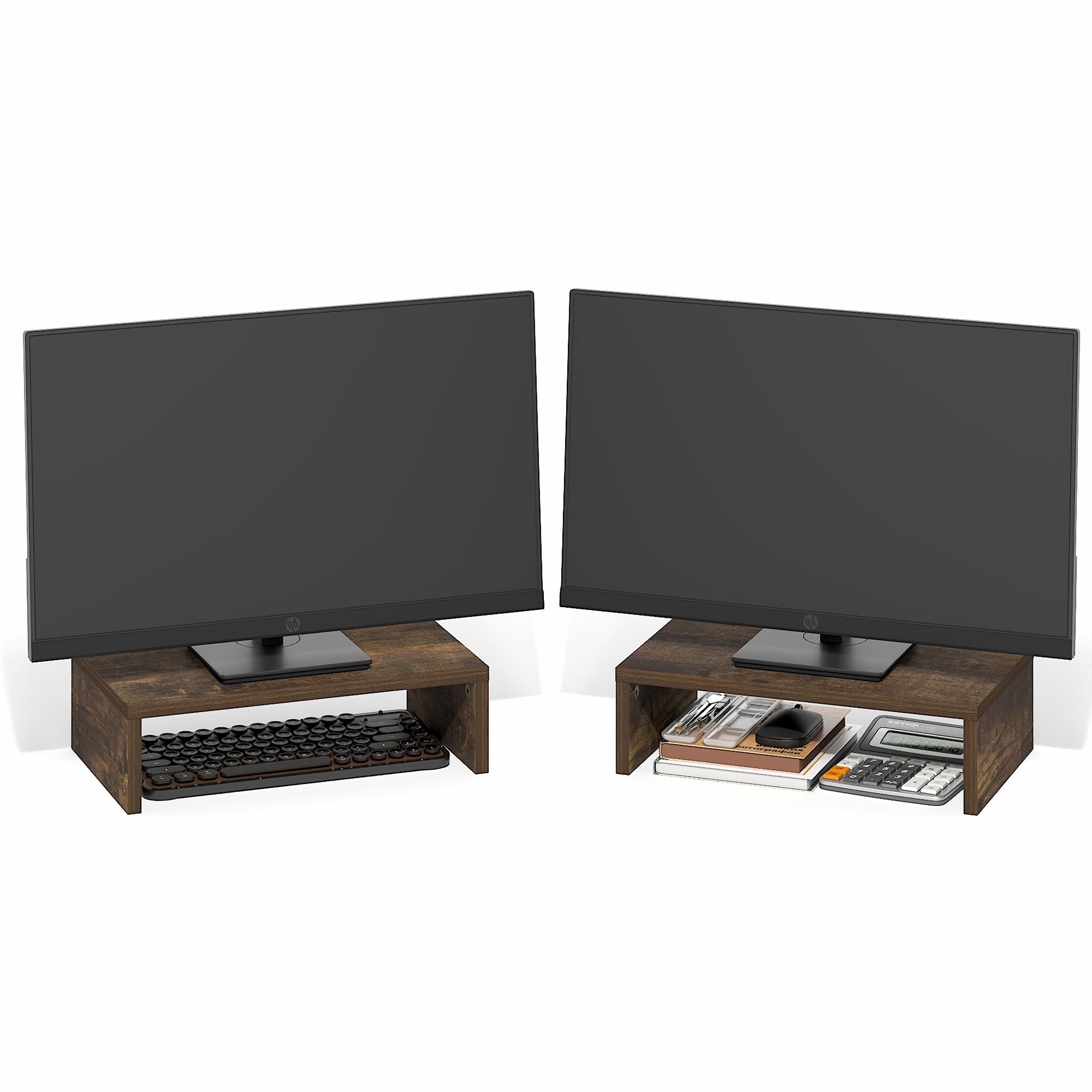 Furinno Classic Monitor Stand Riser Set of 2, Dual Monitor Riser, Amber Oak