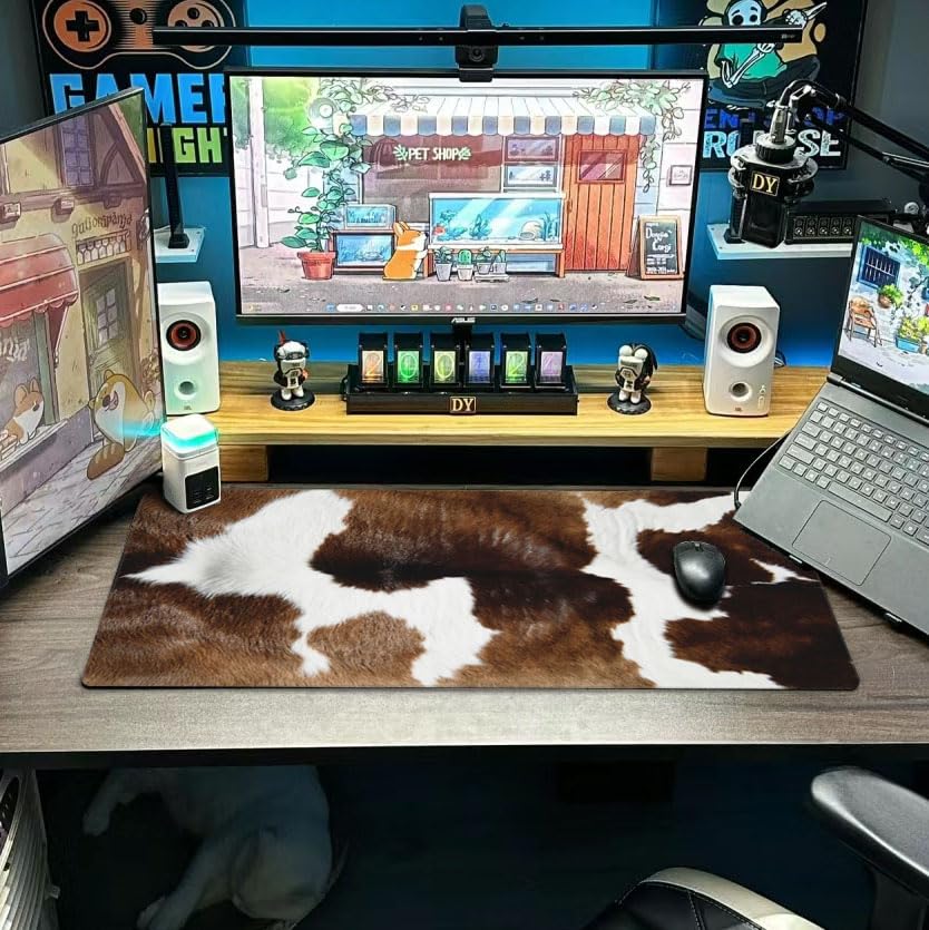 Cow Print Mouse Pad Extended Large Gaming Mousepad XL Big Long Oversized Desk Mat Stitched Edges