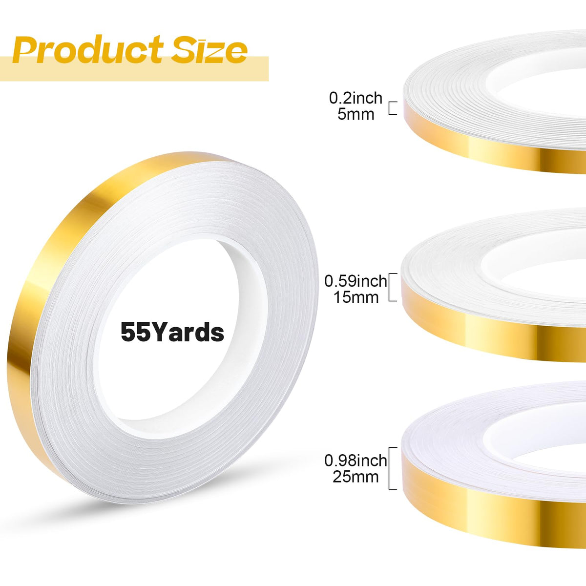 Zonon Glossy Gold Washi Tape for Wall Decor Self Adhesive 5/10/15mm