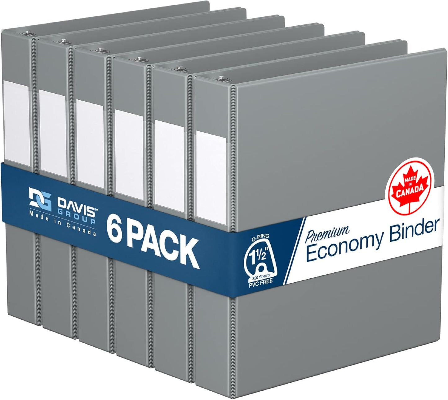 Premium Economy 6-Pack 3-Ring Binders for School or Office, D-Ring Binders, 1.5 Inch, Gray