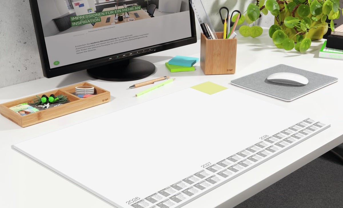 SIGEL H6490 Paper Desk Pad with Sticky Note Pad DIN A2, Calendar 2026-2028, 30 Sheets, Desk Pad