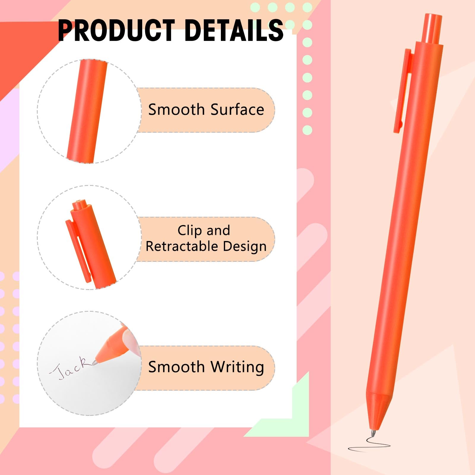 Fulmoon 50 Pcs Cute Pens Retractable 1.0mm, Orange Black Ink