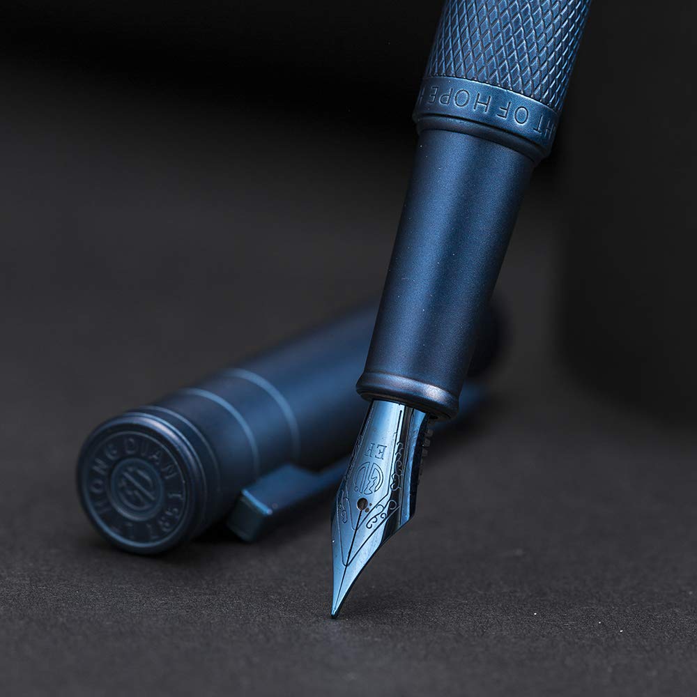Hongdian 1851 Dark Blue Forest Fountain Pen Medium Nib, Classic Design with Converter and Metal Pen