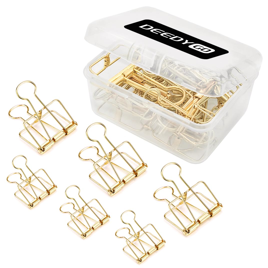 DEEDYGO 20 PCS Gold Wire Binder Clips, Assorted Sizes (10 Medium, 10 Small)